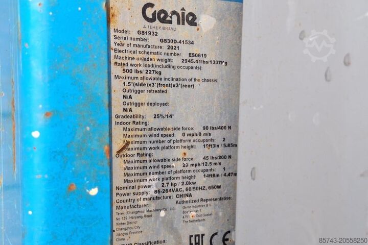 Scissor lift Genie GS1932 E-Drive Several In Stock, 8m Working Height