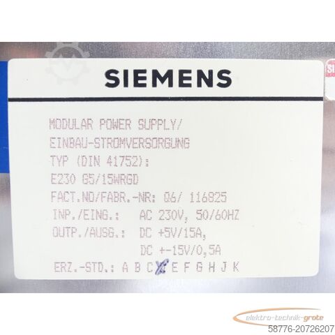 Component Siemens 6EW1861-3AC Stromversorgung E-Stand: D SN: Q6/1168825