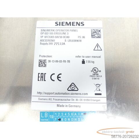 Component Siemens 6FC5303-0AF50-0CA0 Display OP 022-555 Ergoline 3 SN LBL8389618 - ungebr.