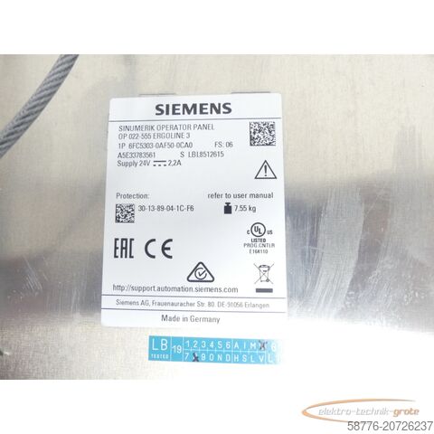 Component Siemens 6FC5303-0AF50-0CA0 Display OP 022-555 Ergoline 3 SN LBL8512615 - ungebr.