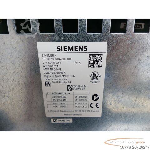 Component Siemens 6FC5303-0AF50-3BB0 Steuertafel MCP 466C-M SN T-ED6102065 - !