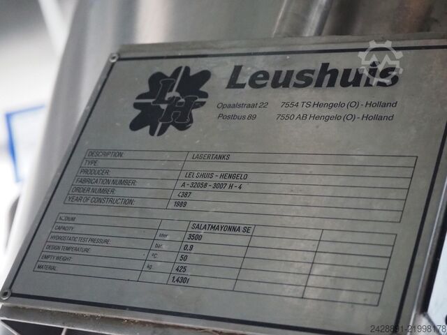 Vertical process tank for mayonnaise LEUSHUIS 3500L