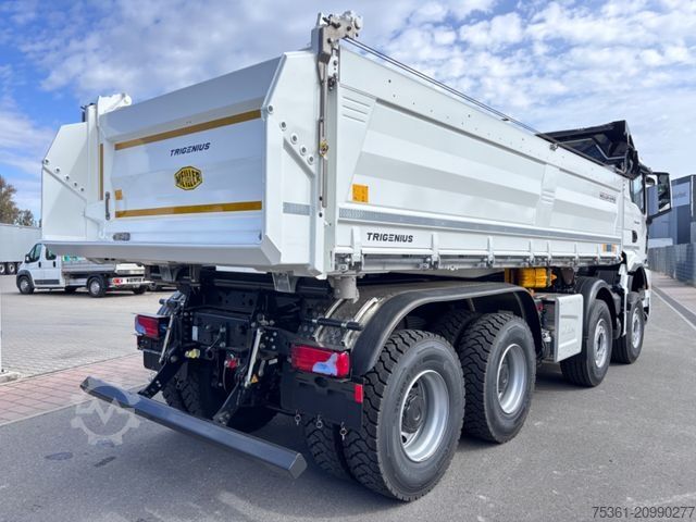 Three-sided tipper truck MAN TGS 35.540 MEILLER Trigenius mit el. Plane Navi