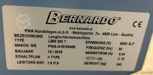 Horizontal slot mortising machine Bernardo LBM 350 T