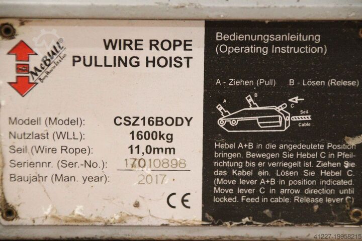Multi-purpose hoist 1600 kg McBull CSZ16BODY