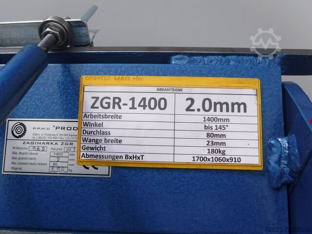 Schwenkbiegemaschine Prod-Masz ZGR1400/2,0