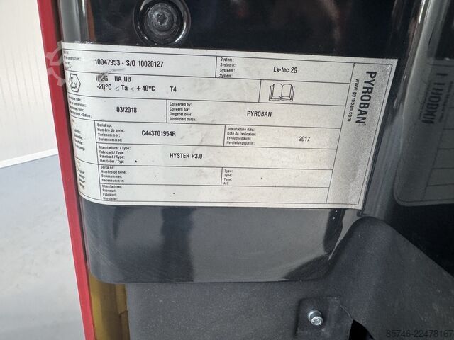 P 3.0 * Atex EX * Pyroban 2G / Z1 * NEW battery !! HYSTER P 3.0 * Atex EX * Pyroban 2G / Z1 * NEW battery !!