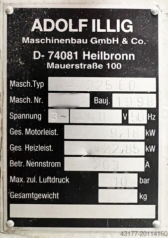 Tiefziehmaschine Plattenformmaschine Illig UA 225 ED