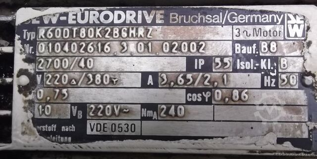 Gear motor 0.75 kW 40 rpm SEW-EURODRIVE R60DT80K2BGHRZ