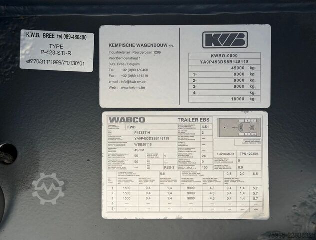 Tieflader-Sattelauflieger  KWB P-453-STI-H 3-AS SEMI 2x STUURAS 1x LIFTAS S