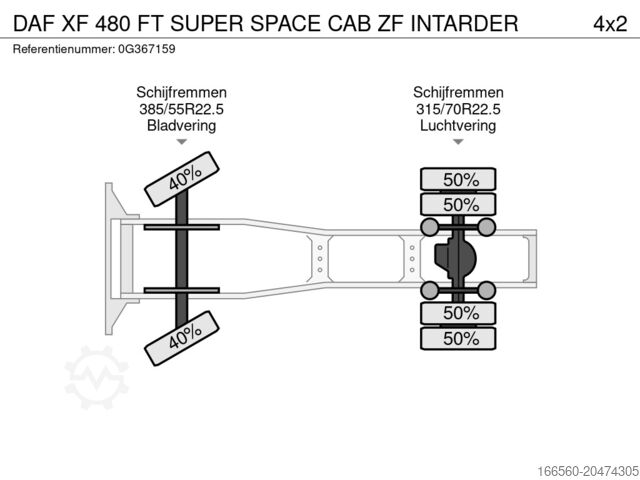 Standard-Traktor DAF XF 480 FT SUPER SPACE CAB ZF INTARDER