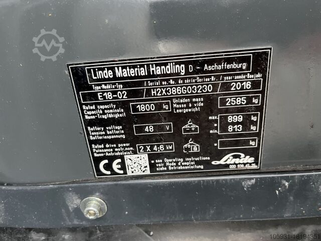 Electric 3-wheel forklift Linde E18-02