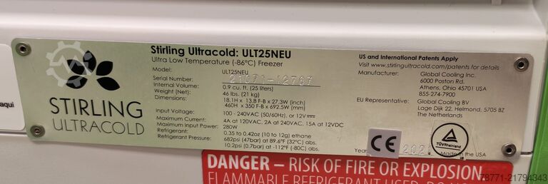 -86°C mobiler Ultra-Tiefkühlschrank Stirling ULT25NEU