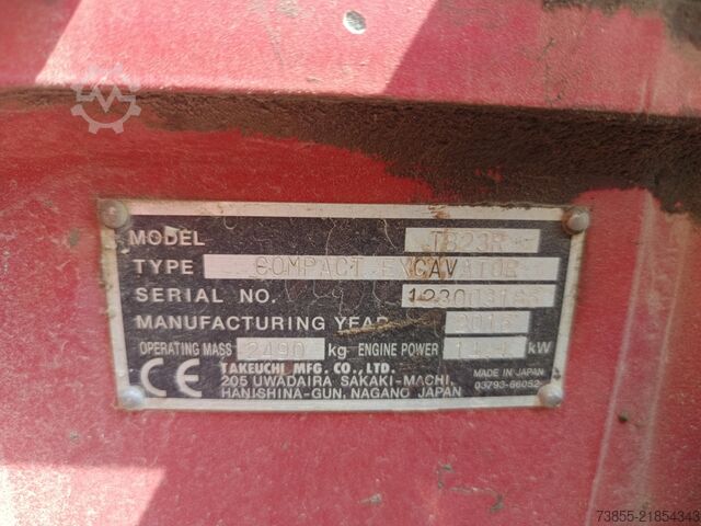 Mini Excavator  < 7t Takeuchi TB23R with 3 excavator buckets