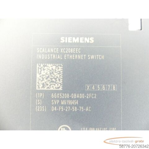 Component Siemens 6GK5208-0BA00-2FC2 Industrial Ethernet Switch SN: SVPM6196454 - ungbr. -