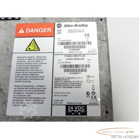 Component Allen-Bradley 2711P-RP9D Panelview Plus Logic / 2711P-B12C4D9 SN: 41269071