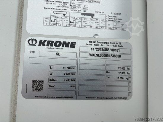 Low loader semitrailer KRONE SE CITY KüHLER, CARRIER 1550, 1-ACHSAUFLIEGER MIT HEBEBüHNE