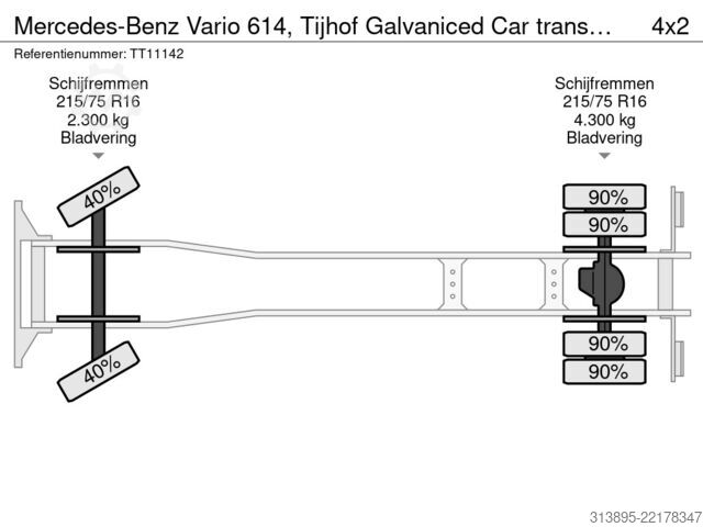 Car transporter Mercedes-Benz Vario 614, Tijhof Galvaniced Car transporter