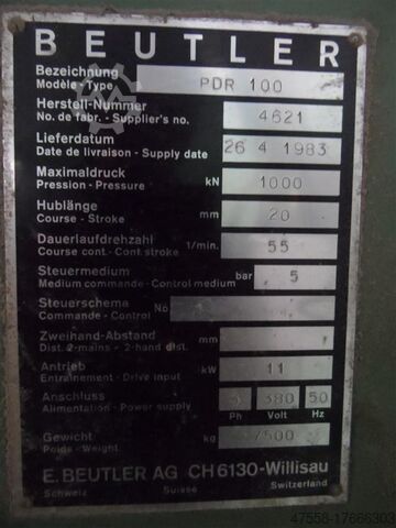 Eccentric Press - Single Column BEUTLER PDR 100