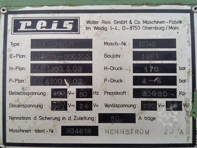 Four Column Press - Hydraulic Reis SEP 6-30S