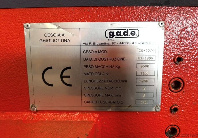 Hydraulic guillotine shear G.A.D.E. CO 40/4
