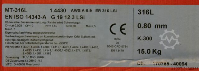 Welding wire 0.8 mm net weight 15 kg MTC MT-316L  1.4430  (0,8)