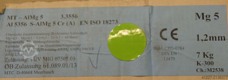 Welding wire 1.2 mm net weight 7 kg MTC MT-AlMg5 3.3556 (1,2)