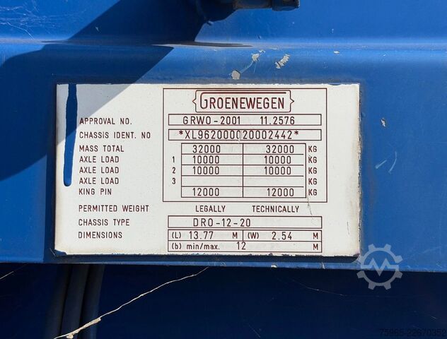 Kofferauflieger GROENEWEGEN DRO-12-20 GRWO-2001 BPW LIFT+STEERING AXLE DRUM