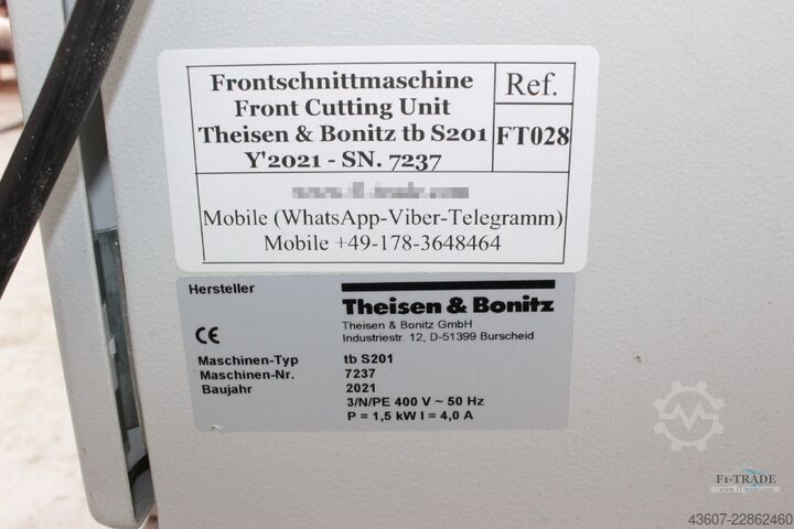 Frontschnittmaschine / Front Cutting Unit Theisen & Bonitz S 201