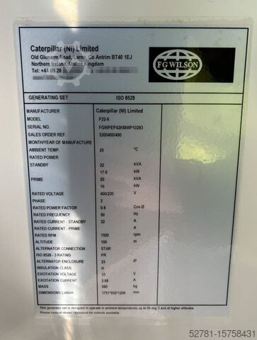 Generator set FG Wilson P22-6 - L2 - 22 kVA Genset - DPX-16002