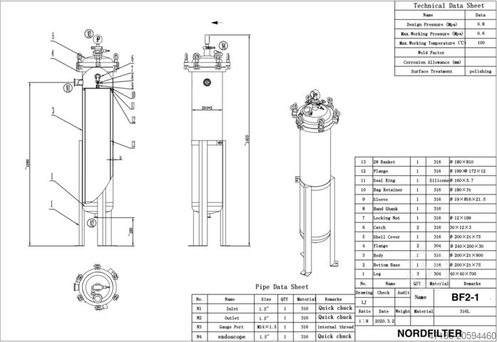 Beutelfilter 1 stellig NORDFILTER BF2-1