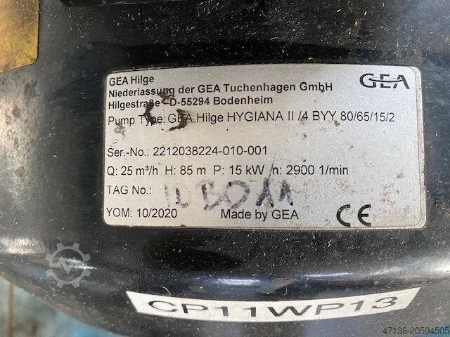 Pump GEA Hilge HYGIANA II GEA Hilge HYGIANA II / 4 BYY 80/65/15/2