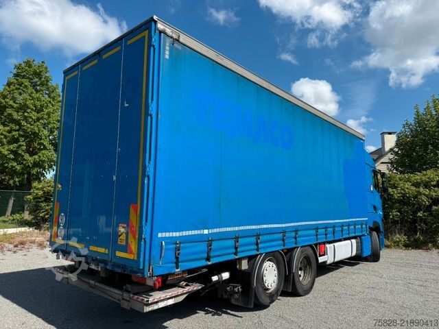 Flatbed truck with tarp RENAULT T480 High / Retarder / Bycool / Anhänger vorhand