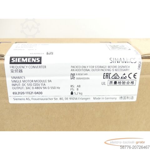 Component Siemens 6SL3120-1TE21-0AD0 Single Motor-Module SN T-R16136914