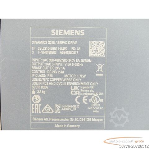 Component Siemens 6SL3210-5HE11--5UF0 SINAMICS S210 SN:T-NN6189903 - ! -