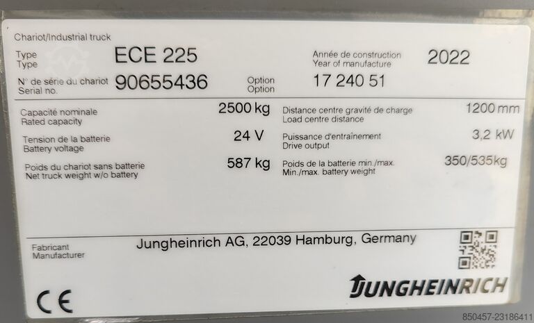 Horizontal Order Pickers Jungheinrich ECE 225 2400mm /2022y/ 1719mh