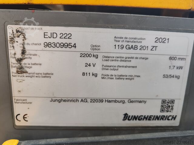 Hochhubwagen Jungheinrich EJD 222 Li-Ion / 2021y/ 6647mh