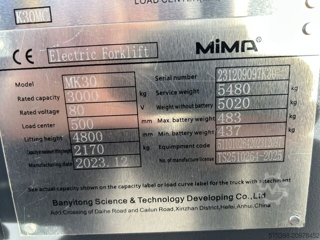 Stapler 3t  4,8m Seitenschieber Mima MK 30