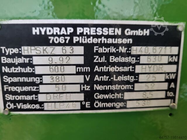 Hydraulische Presse HYDRAP HPSKZ 63