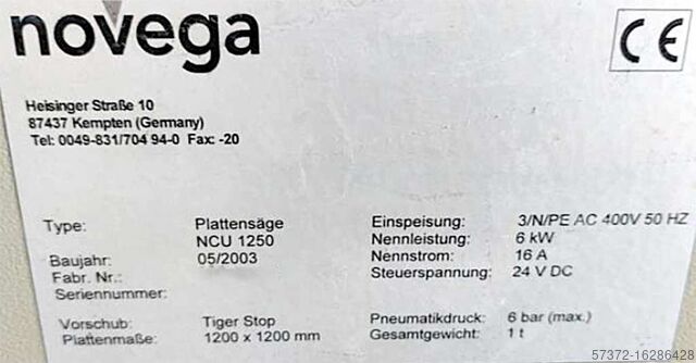 Plattensäge Novega NCU 1250