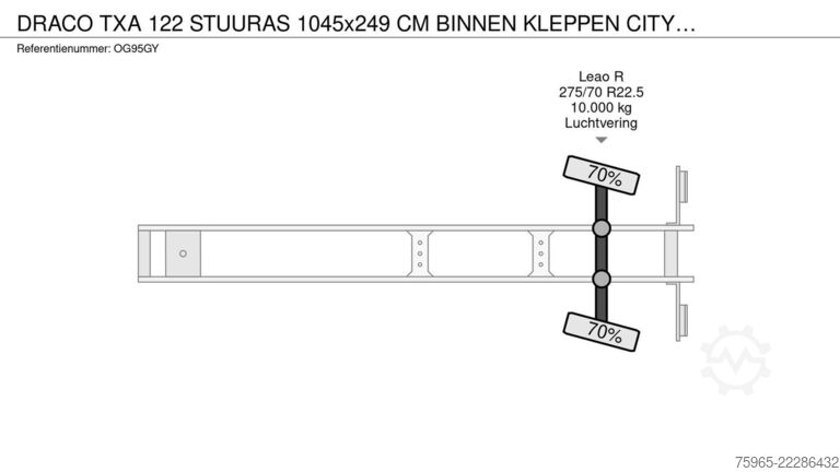 Open semitrailer  Draco TXA 122 STUURAS 1045x249 CM BINNEN KLEPPEN