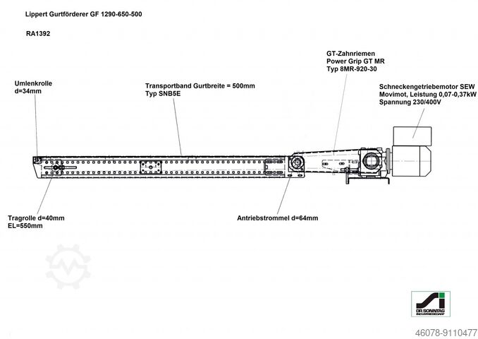 Gurtförderer Förderband Gurtband Lippert GF 1290-650-500