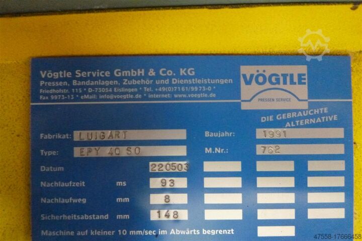 Single Column Press - Hydraulic Luigart & Sohn EPy 40