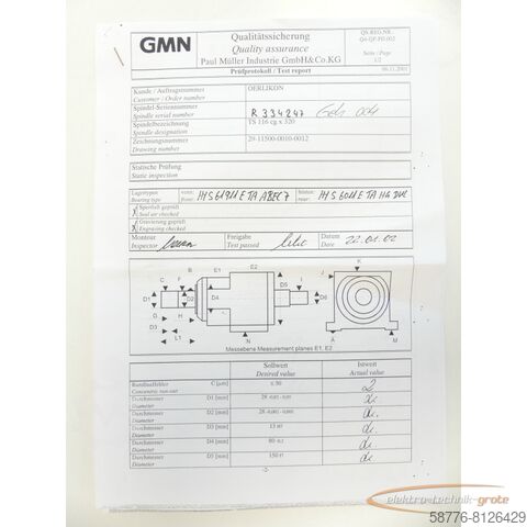 Component GMN TS 116 cg x 320 WM088447A SP: 8000 Umin. SN:R334247 - ! -