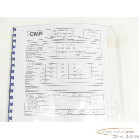 Component GMN TSE 110 - 6000 / 1.75 Hochgeschwindigkeitsspindel SN:R346576 - ! -