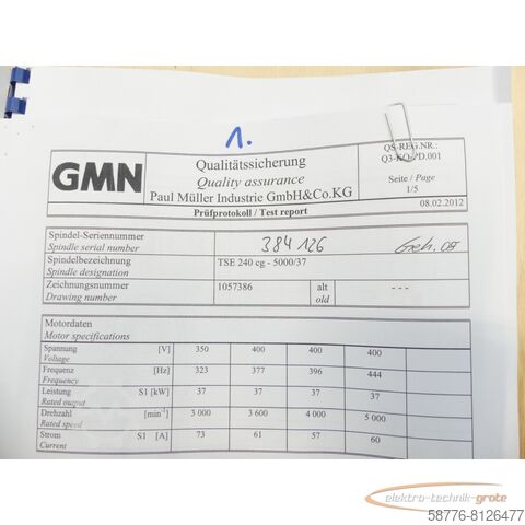 Component GMN TSE 240 cg - 5000 / 37 Schleifspindel 384126    !