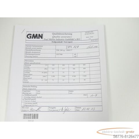 Component GMN TSE 240 cg - 5000 / 37 Schleifspindel 384126    !