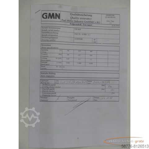 Component GMN TSE 95 - 6000 / 1,1 Schleifspindel SN:339464  !