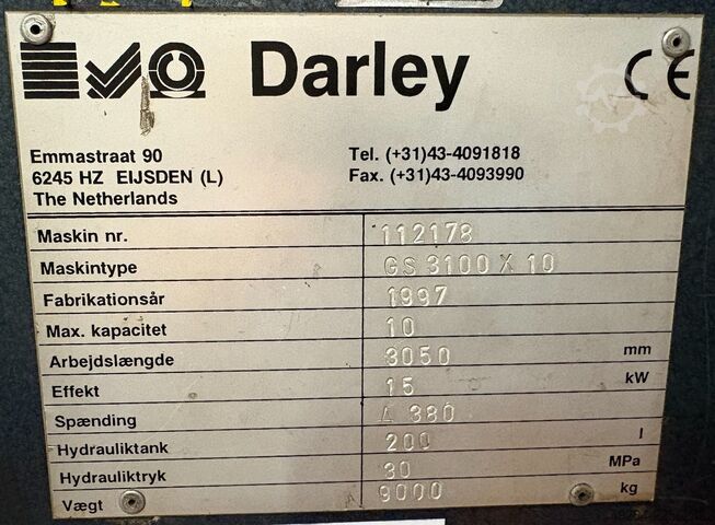 Hydraulische Tafelschere DARLEY GS 3100x10