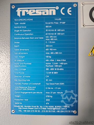Excenter presse FRESAN FP80P
